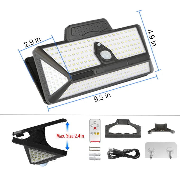 3600mAh Solar Outdoor Wall Yard Camp 208pieces LED Lamp Beads, Solar Sensor Lamp for Outdoor