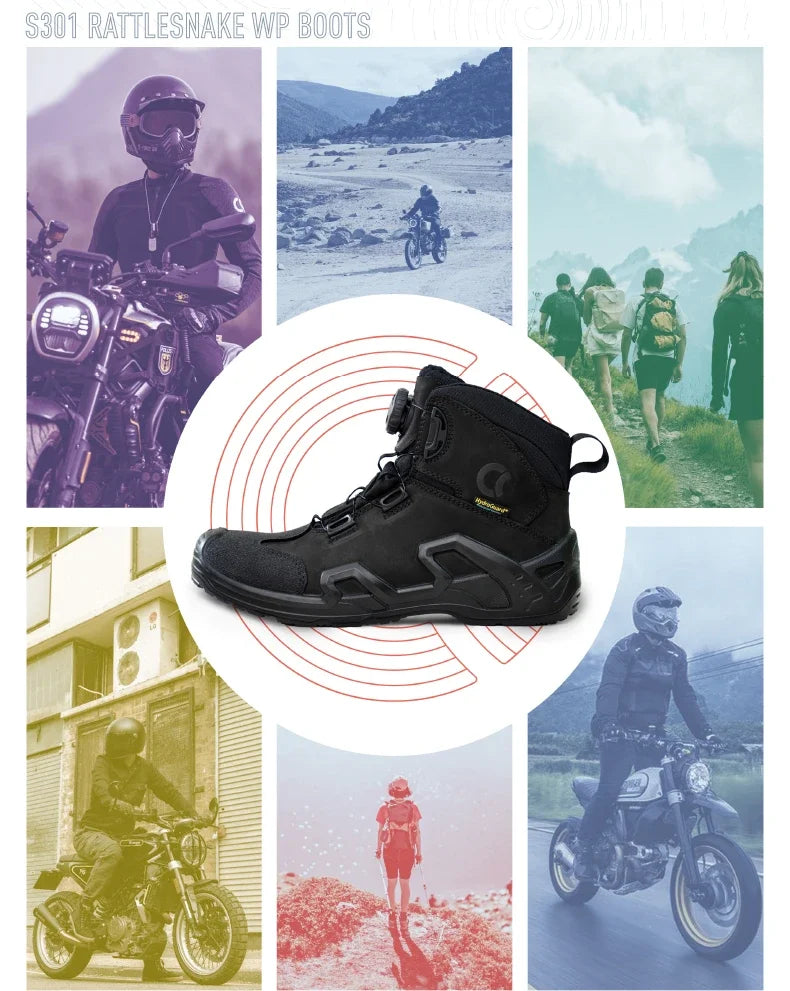 Retro Motorcycle Boots for Men – Waterproof Anti-Slip Riding Shoes for Four Seasons, Universal Fit Off-Road Motobike Sneakers