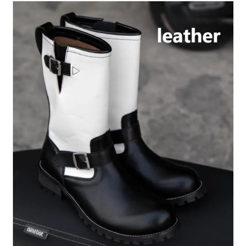 Retro Motorcycle Boots Men's Black Knight Shoes Black Leather Belt Buckles Chelsea Boots Trendy Luxury Handmade Men's Shoes