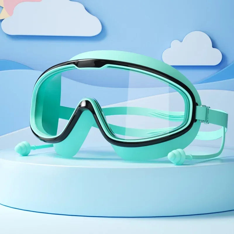 1Pair of Big Frame Swimming Goggles for Kids&Adults Anti-Fog No Leak Clear Wide View Scuba Diving Swimming Glasses with Earplugs