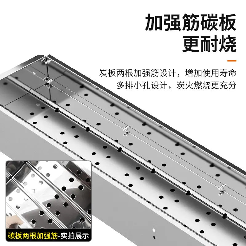 Stainless steel barbecue stove, home charcoal, outdoor large portable, enlarged grill for picnics