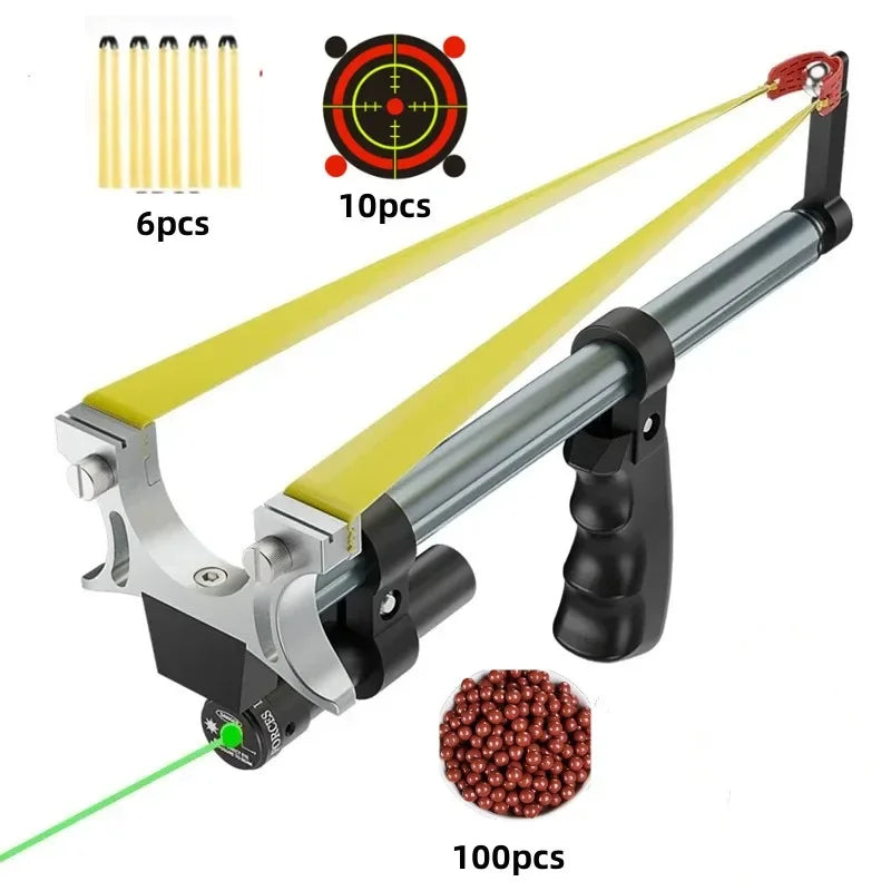 Straight Rod High Precision Telescopic High Power Red Laser Flat Rubber Band Stainless Steel Outdoor Hunting Catapult Slingshot