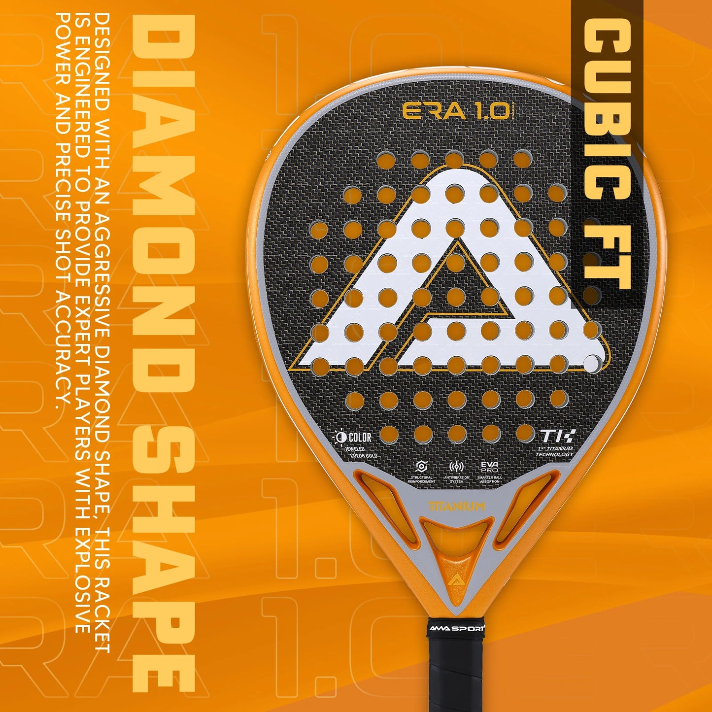 AMA SPORT 1St Titanium Gold Padel Rackets with Precision Holes,Anti-Vibration System High-Performance Titanium Pala de Padel