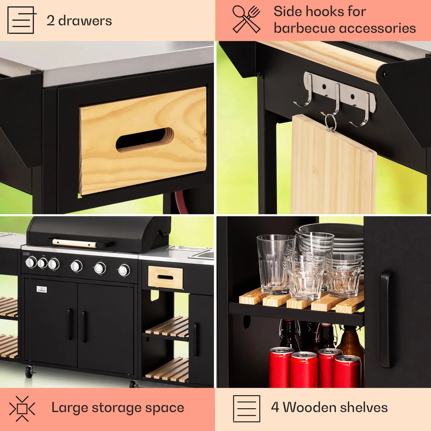 Table Combined Outdoor Kitchen with Side Grill Sink Movable Outdoor Island