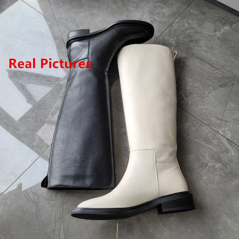 FEDONAS 2024 INS Women Knee High Boots Genuine Leather High Heeled Autumn Winter Warm Shoes Woman Snow Motorcycle Boots Shoes