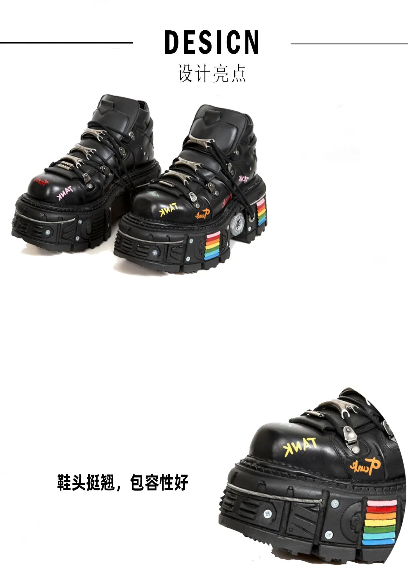 Fashion Men's Genuine Leather Punk New Motorcycle Boots Spanish Tank Metal High-Top Platform Women Handmade Ankle Shoes