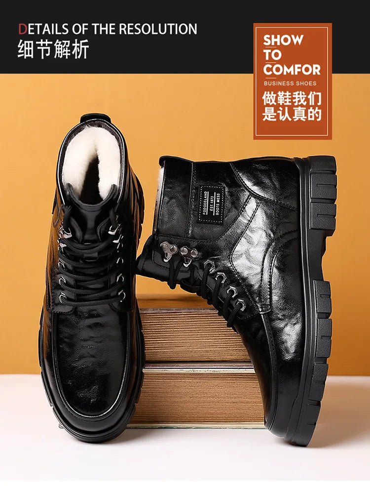 Winter Cotton Shoes Men Fashionable High-top Wear-resistant Shoes Thick-soled Plus Velvet Snow Boots Outdoor Non-slip Work Boots