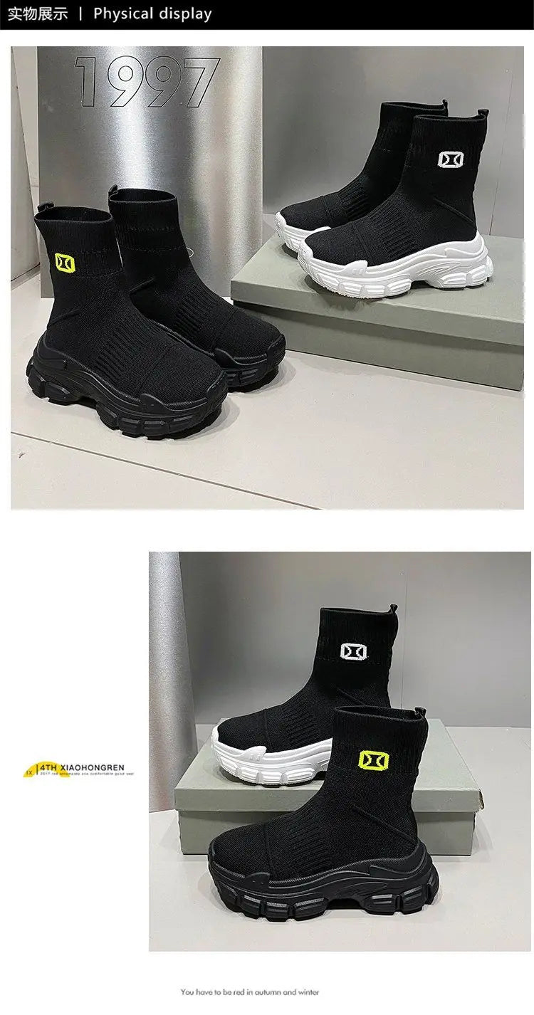 Women's Breathable 2025 Summer Autumn New Style Internet Hot Super Hot Knitted High-Top Casual Athletic Stretch Socks Boots