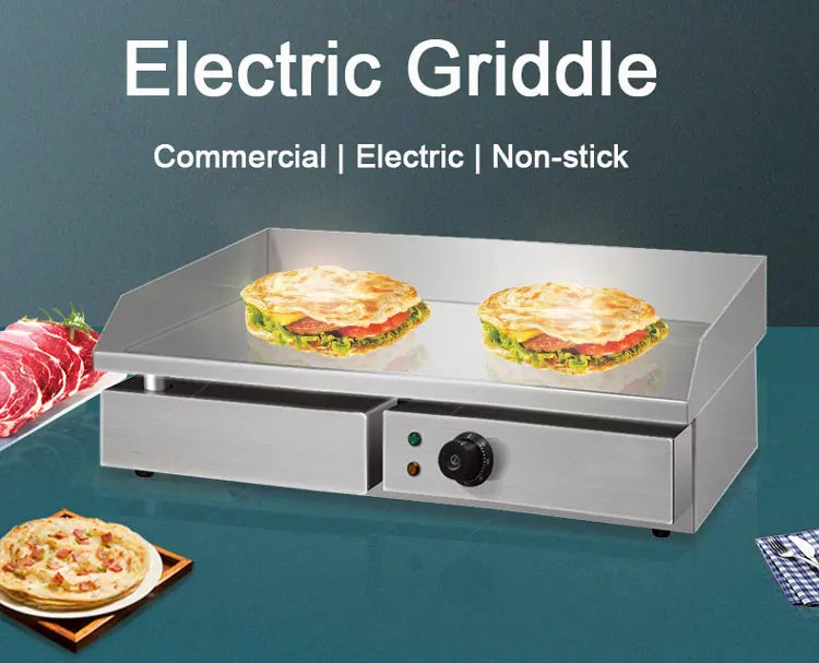 Heavybao Commercial Stainless Steel Kitchen Grill BBQ Burger Fryer Hotplate Full Flat Or Ribbed Countertop Electric Griddle
