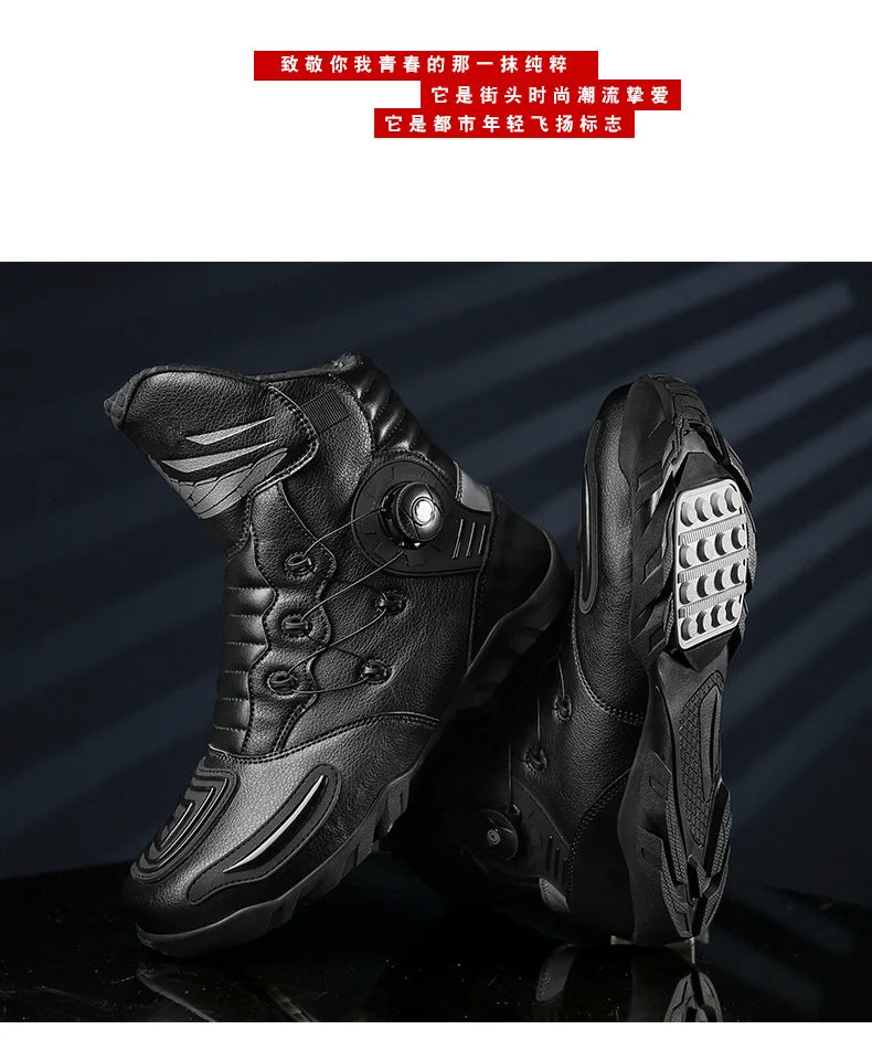 37-48 Motorcycle Boots Non-Slip Studded Boots Leather Enduro Motorcycle Boots Men's Biker Boot Four Seasons Riding Racing Shoes