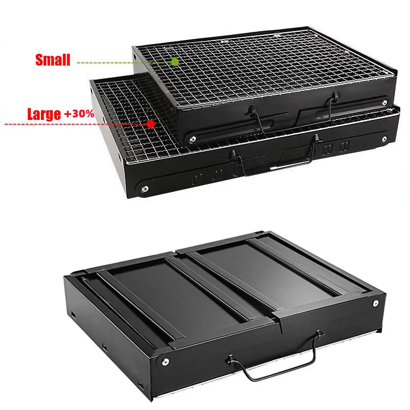 Portable Grill BBQ Charcoal Grill Mini Black Grill Stainless Steel Tool Kit Outdoor Cooking Camping Picnic Beach Camping Grill
