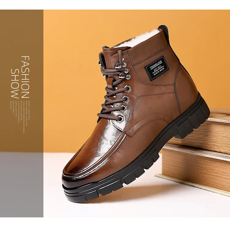 Winter Cotton Shoes Men Fashionable High-top Wear-resistant Shoes Thick-soled Plus Velvet Snow Boots Outdoor Non-slip Work Boots