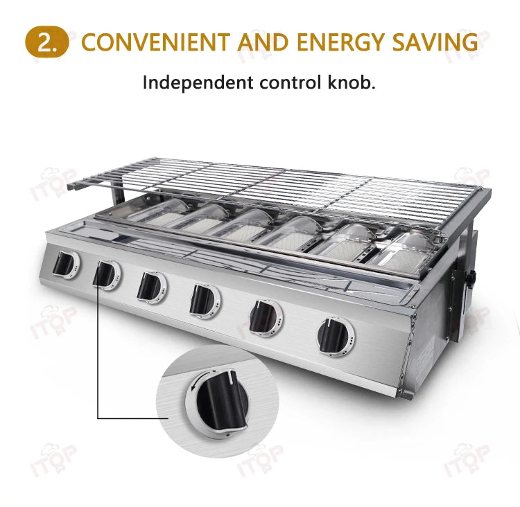 6 Burner Tabletop Barbecue Grill Smokeless Bbq Gas Grill Stainless Steel Automatic Barbecue Grill Machine