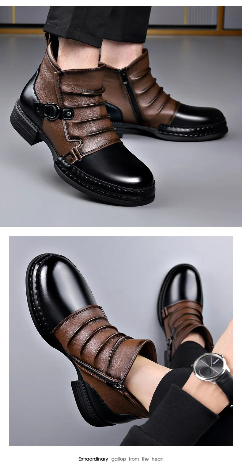 Autumn Winter Retro Ankle Boots for Men Fashion Casual Size Zipper Motorcycle Boots Man New Designer Warm Platform Shoes Male