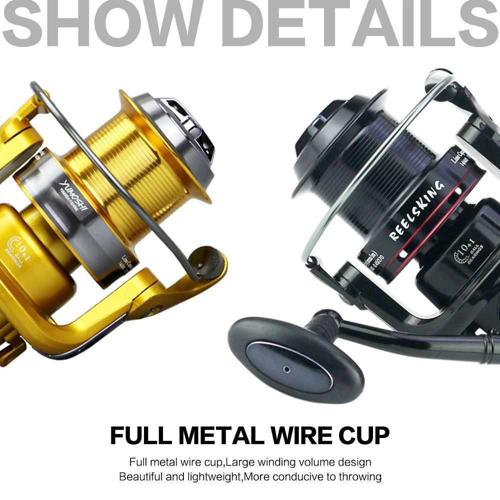 HLUR KM5000-6000 Full Metal Spinning Fishing Reel 13+1BB 25KG Max Drag Power Reel for Saltwater Trolling Surf Fishing