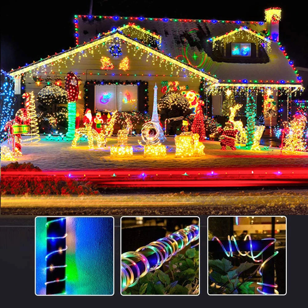 Solar Lights For Garden Decoration Led Rope Strip Lights 8 Mode 7m/12m/22m Waterproof Garland For Fence Yard Party Wedding Decor