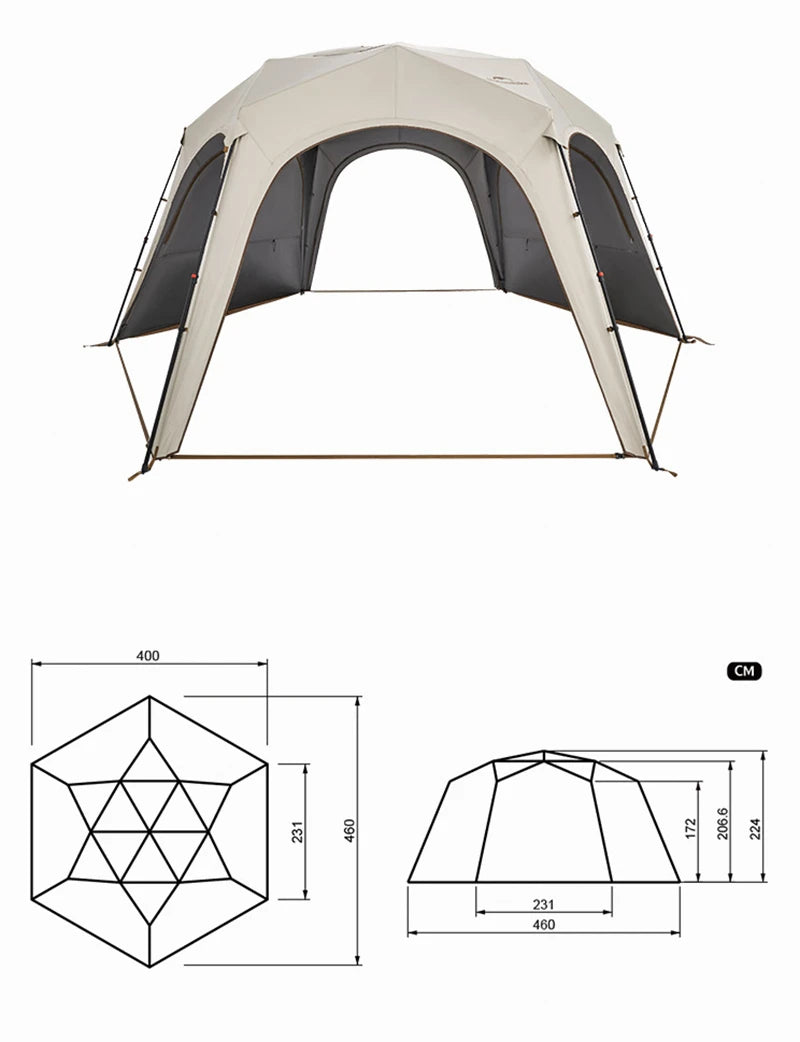 Naturehike Hexagonal Awning Tent Quick Opening Canopy Sunscreen Canopy PU5000 Sunshade Tent Outdoor Camping Travel Tarp Chimney