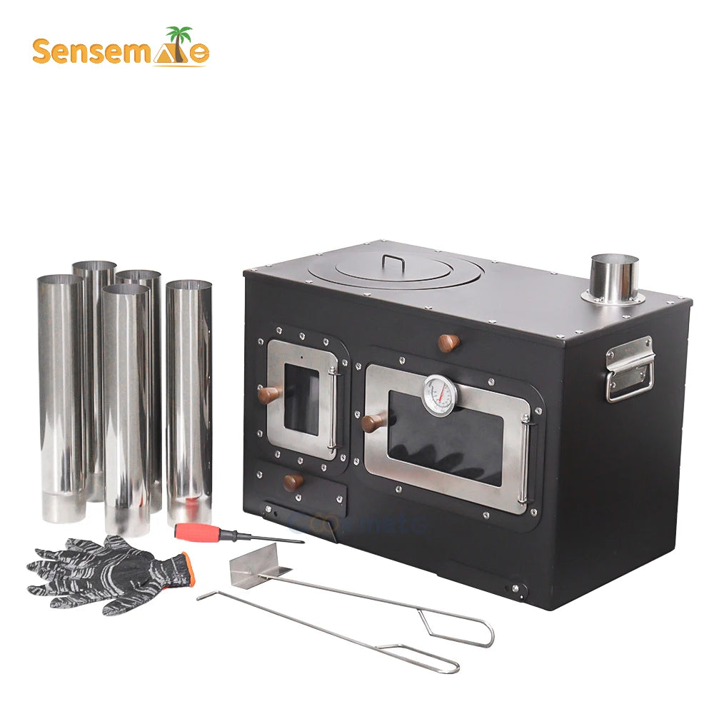 Wood Fire Oven Outdoor BBQ Stove with 9" Pizza Oven Large Multifunction Wood Fired Burning Stove Built-In Thermometer Camping