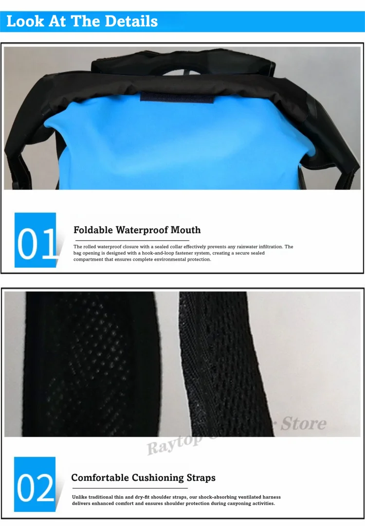 25L Foldable Hiking Bag Durable PVC Waterproof Rolltop Rucksack Backpack Abrasion-Resistant Shoulder Pack for Outdoor Adventures