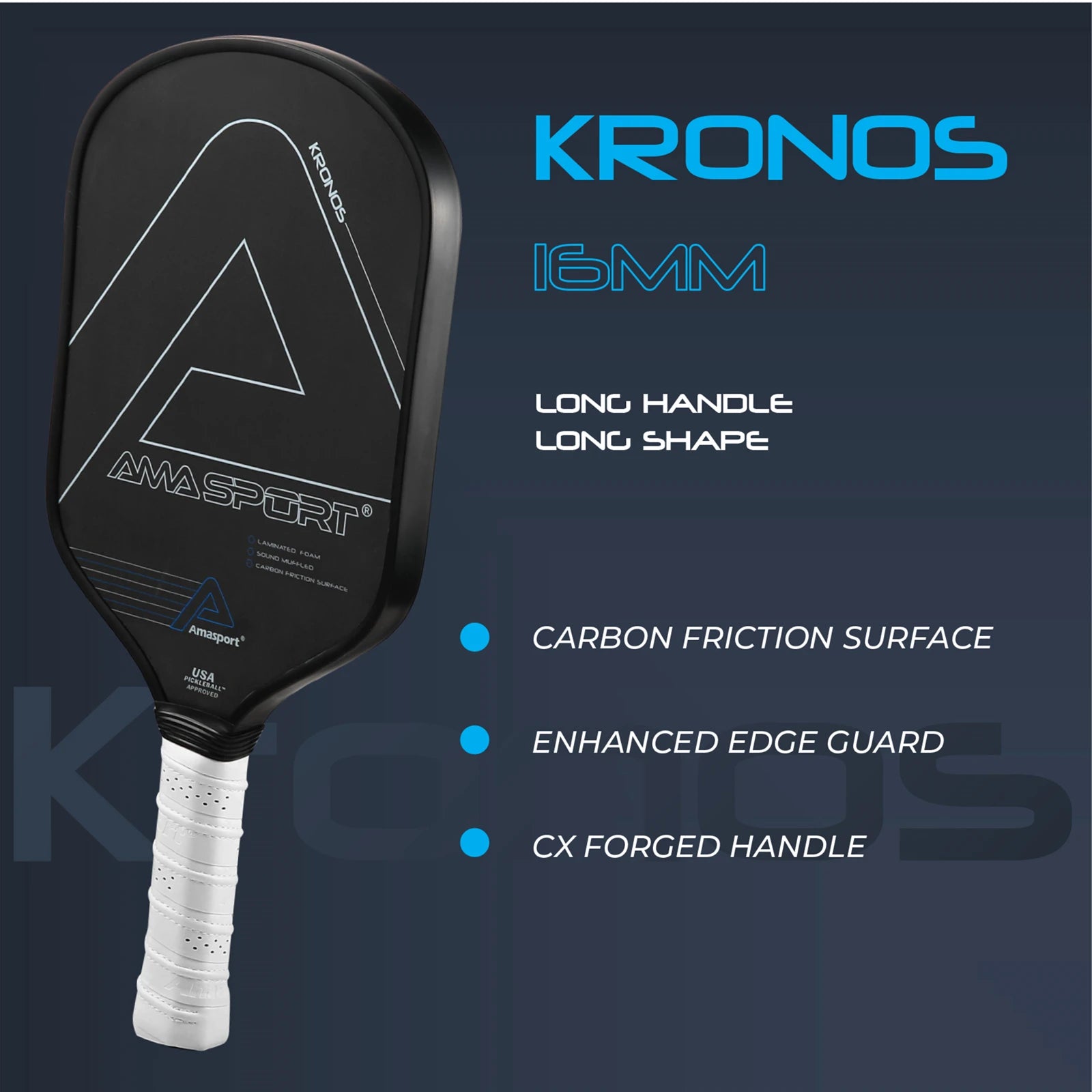 AMASPORT PA016 Pickleball Paddle Racket Carbon Fiber Surface PP Honeycomb Core Enhancing Spin and Contro for Professionals