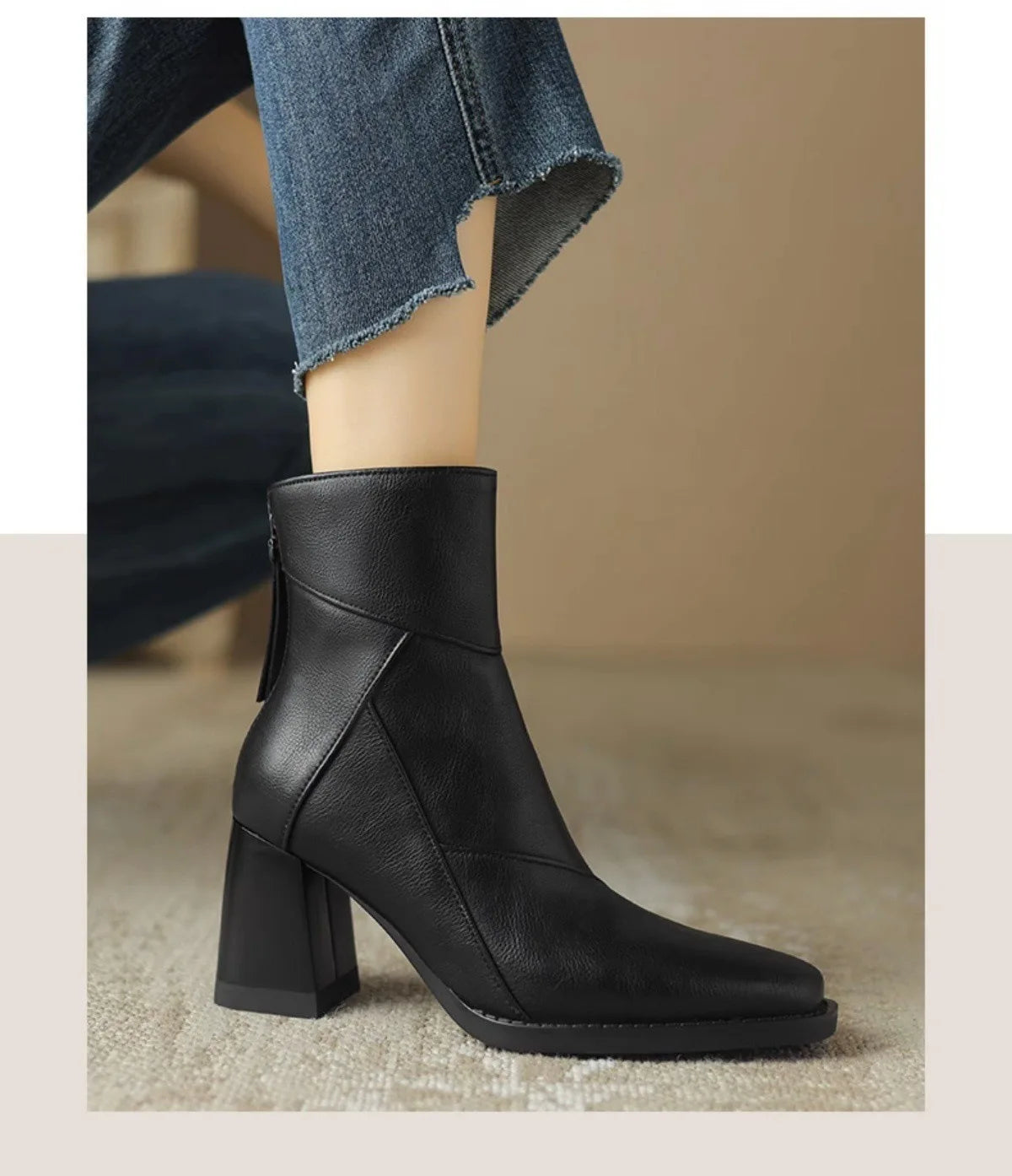 Woman Chunky Ankle Boots Women Zipper Retro Brown Soft Leather Short Boot Autumn New Square Toe Casual High Heel Booties Mujer