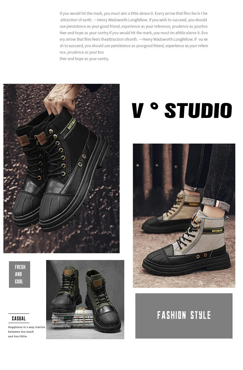 Luxury Men's High Top Ankle Boots Winter Motorcycle Boots Men Platform Safety Shoes Sneakers Work Boots for Men Tooling Booties