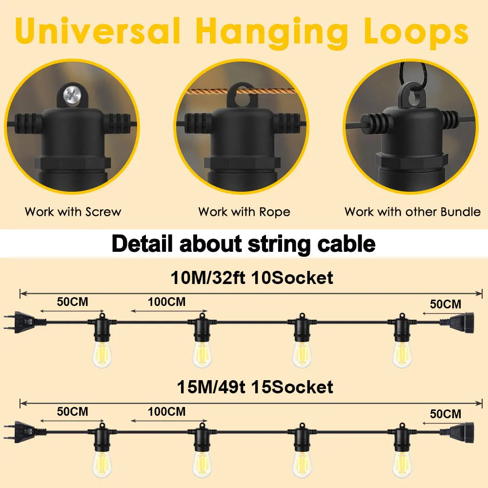 Waterproof Solar Outdoor Lights Garland E27 Shatterproof Socket Solar Light for Outdoor Decorative Solar Garden Lights Fairy