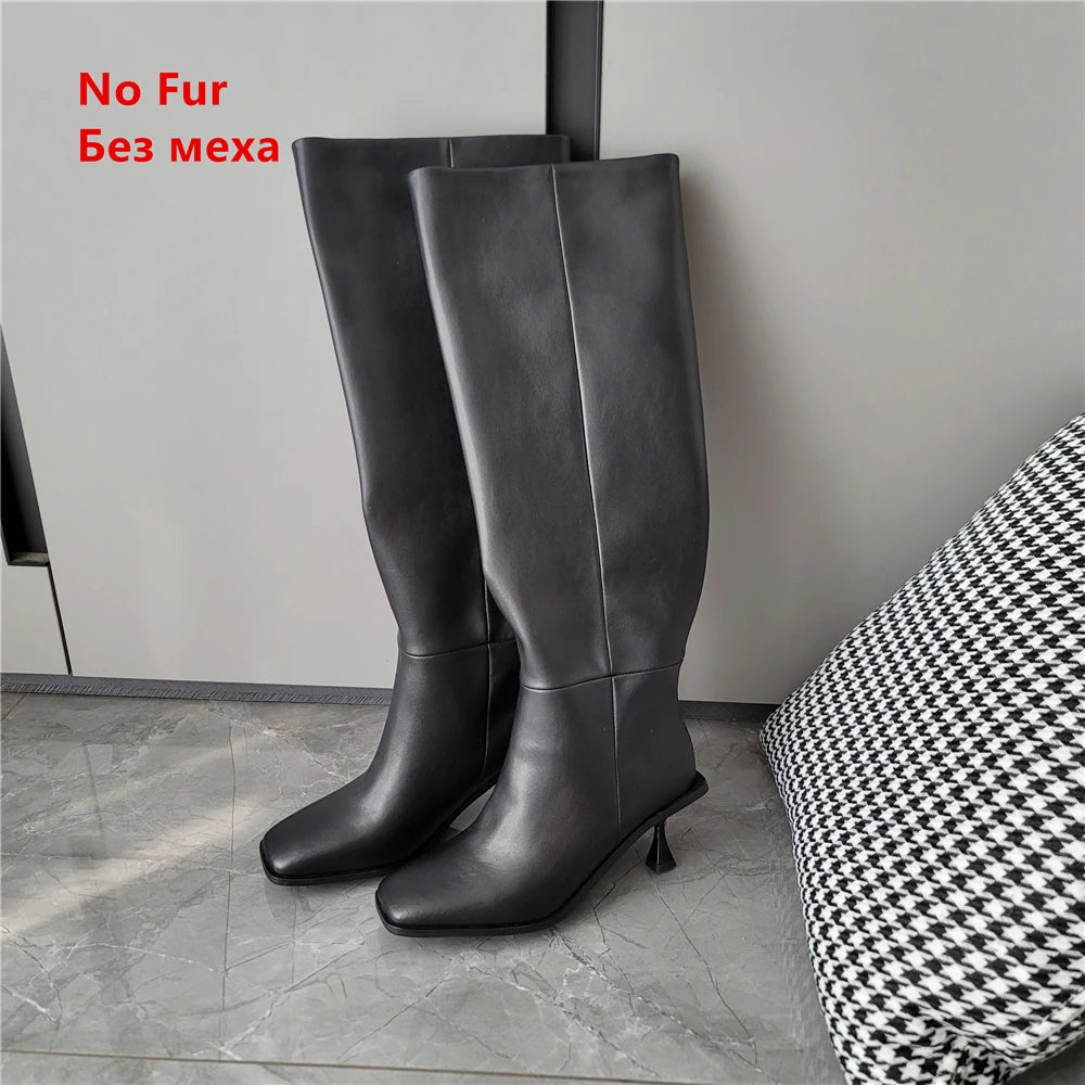 FEDONAS Fashion Women High Heels Genuine Leather Boots Autumn Winter Long Warm Knight Boots Female Shoes Woman