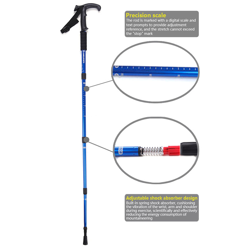 4-Section Outdoor Walking Stick Portable Telescopic Trekking Pole Anti Skid Aluminium Alloy Cane Elderly Camping Climbing Stick