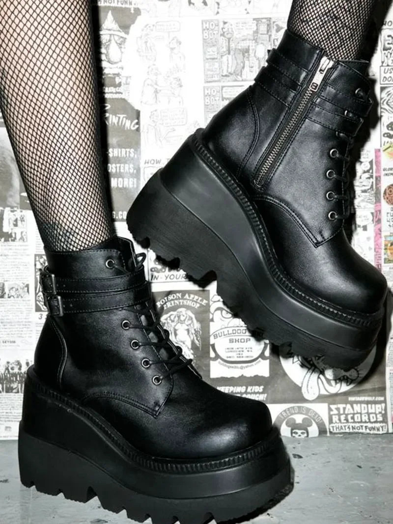 Brand Design  Big Sizes  Platform High Heels Cosplay Fashionable Autumn Winter Wedges Shoes Ankle Boots Women Booties 2024