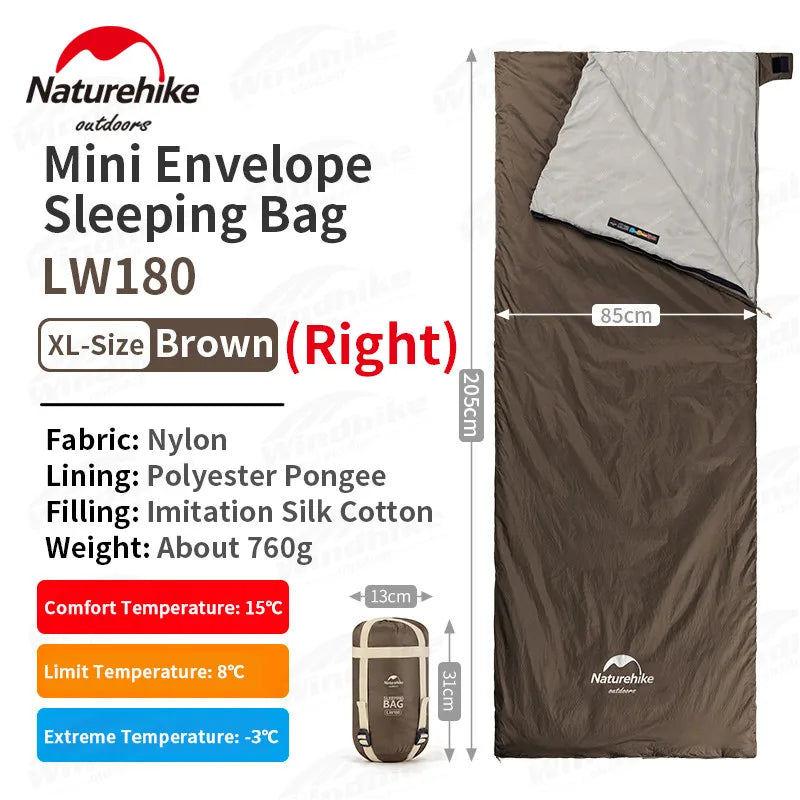 Naturehike LW180 Sleeping Bag Ultralight Summer Cotton Quilt Outdoor Camping Hiking for Single Splicing Envelope Sleeping Bag