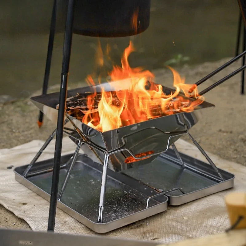 Portable Stainless Steel Folding Charcoal BBQ Grill For 3-4 Person Outdoor Camping Picnic Lightweight Easy Clean Barbecue