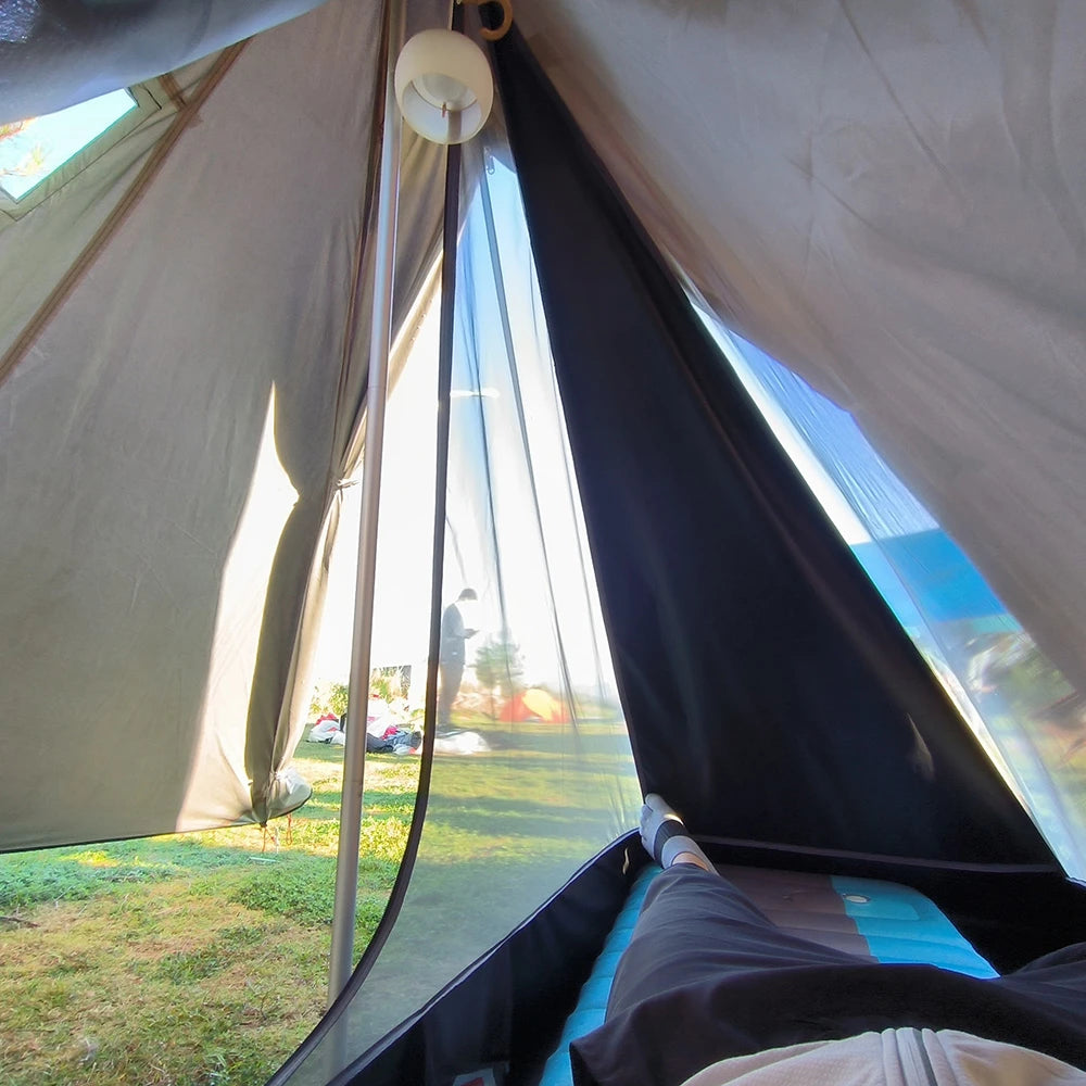 Camping Teepee Tent with Chimney Window Outdoor Ultralight Tipi Pyramid Tent Double Layer Bushcraft 1 Person Tents Hot Tent