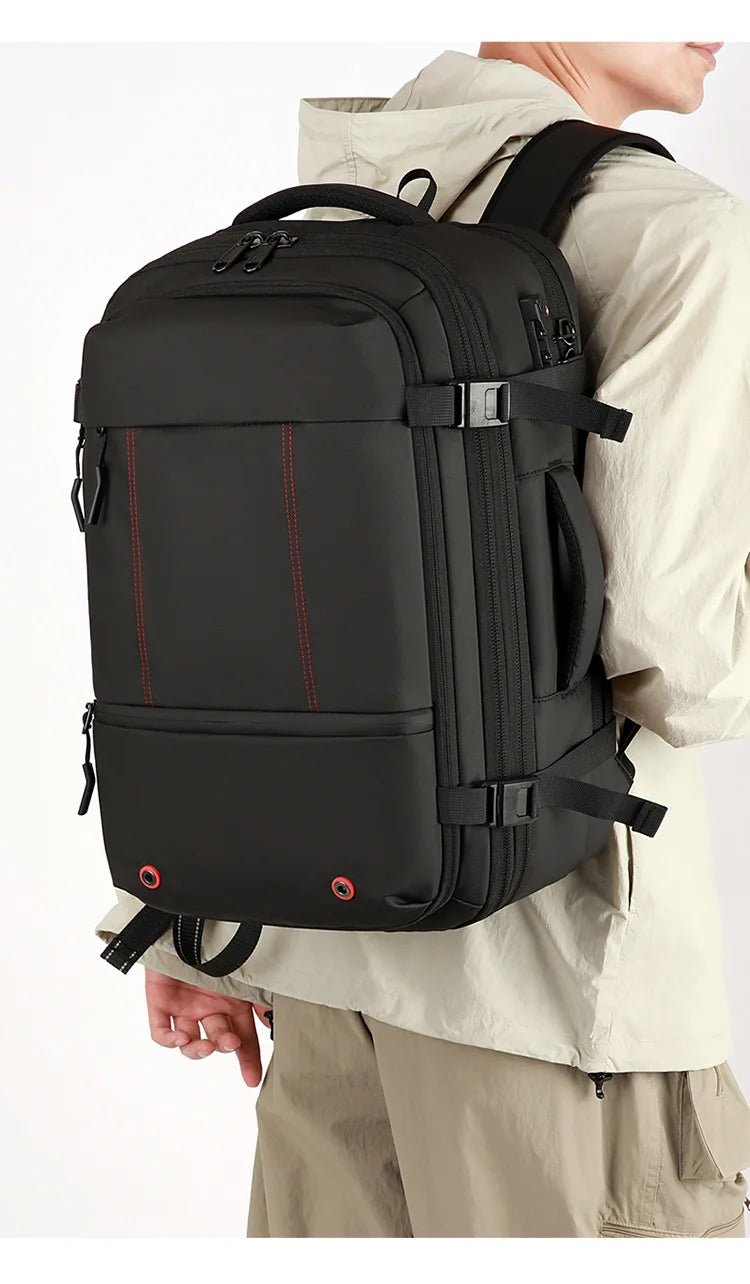 Vacuum Compression Backpack 35L Expandable, Travel Hiking Laptop Bag with Waterproof Cover, Lightweight Daypack for Outdoor