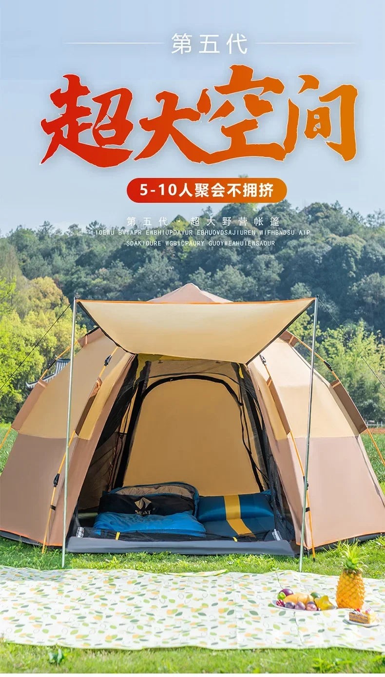 Fully Automatic Double Dec ker Hexagonal Tent for 3-4 People Camp ing Rain Proof Camping, Quick Opening Beach
