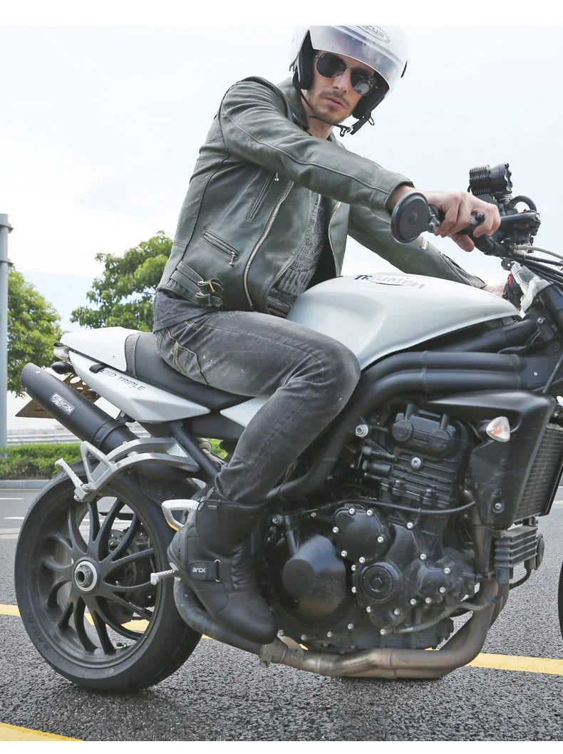 ARCX Motorcycle Boots Genuine Cow Leather Motocross Boots waterproof Moto Boots Motorbike Riding Boots Black Botas Moto