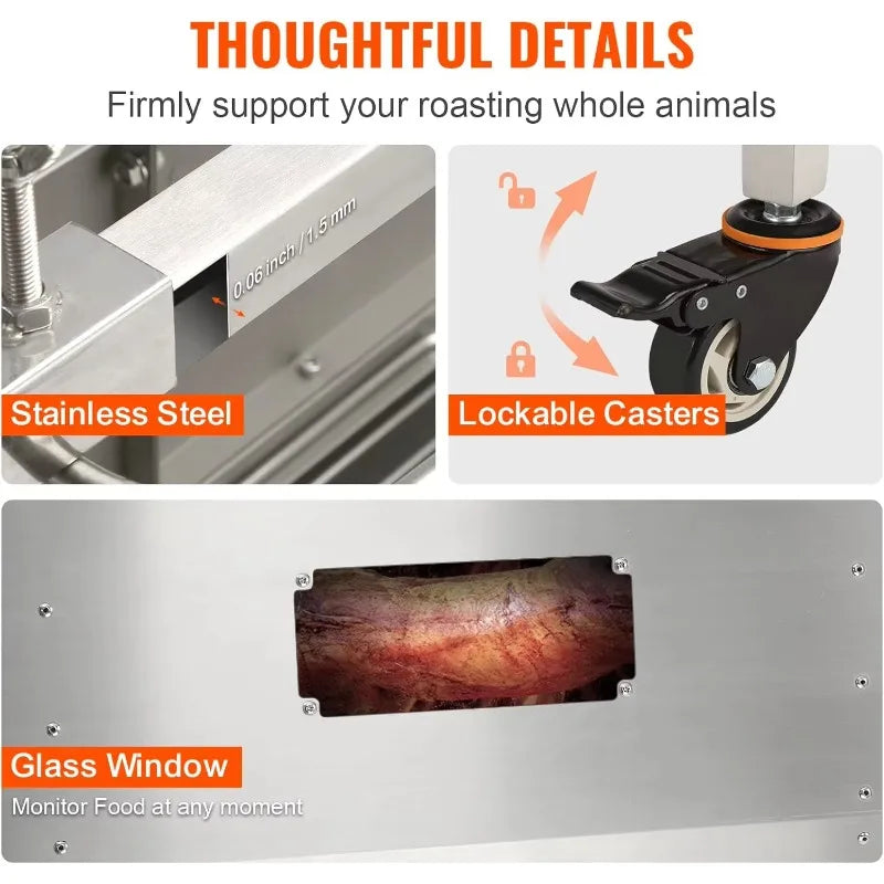 Electric Commercial Charcoal BBQ,Barbecue Grill Outdoor Stainless Steel Charcoal BBQ with Cover