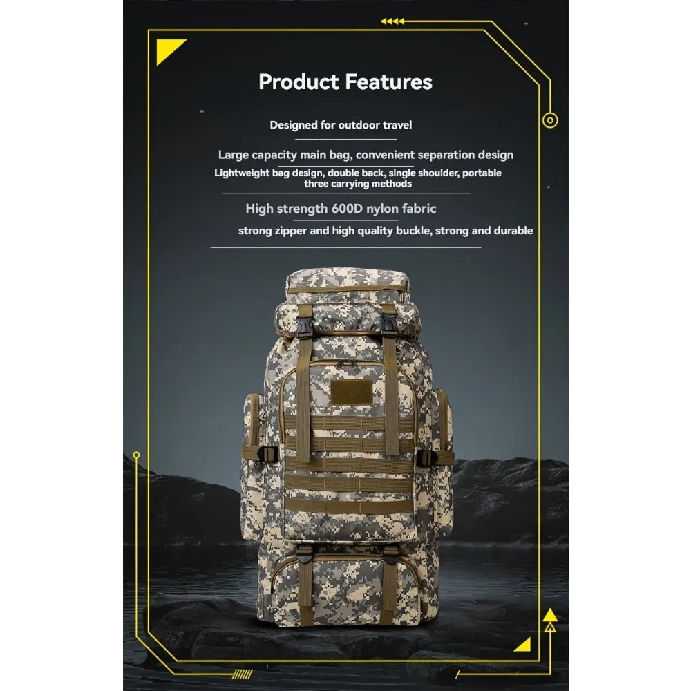 80L  Military Camouflage Tactical Backpack Large Capacity Hiking Camping Travel Outdoor Molle System Assault Pack for Men