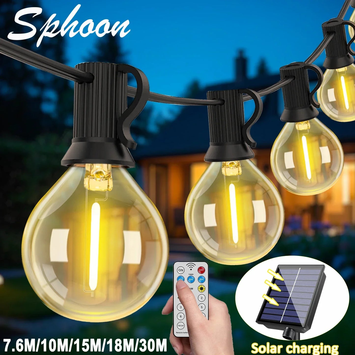 Outdoor Solar LED Garland Waterproof String Lights with Digital Display Remote Control 25-98ft Decorative Garden Lighting