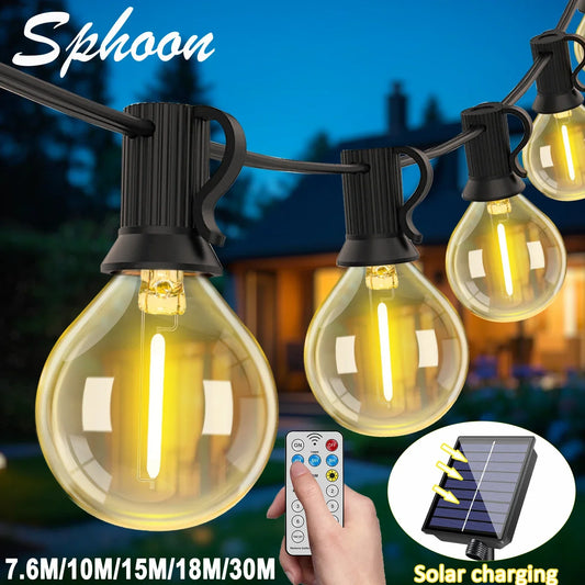 Outdoor Solar LED Garland Waterproof String Lights with Digital Display Remote Control 25-98ft Decorative Garden Lighting