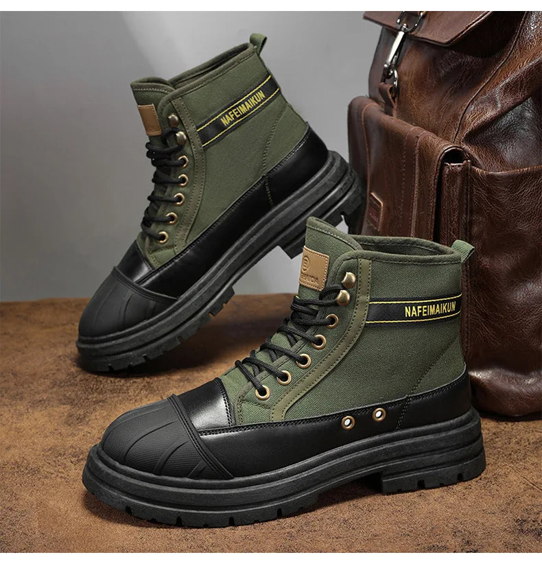 Luxury Men's High Top Ankle Boots Winter Motorcycle Boots Men Platform Safety Shoes Sneakers Work Boots for Men Tooling Booties