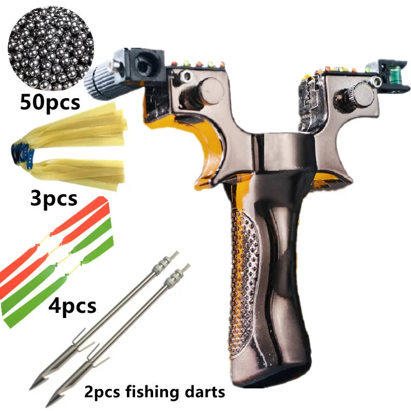 Laser Aiming Resin Slingshot with Flat Rubber Band Set Catapult Outdoor Professional Hunting Shooting Sling Fishing Accessories