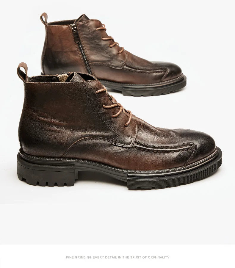 Men Shoes Leather Retro Men Boots Leather Ankle Boots Motorcycle Boots Cowboy Boots Show Bar Fashion Combat Boots