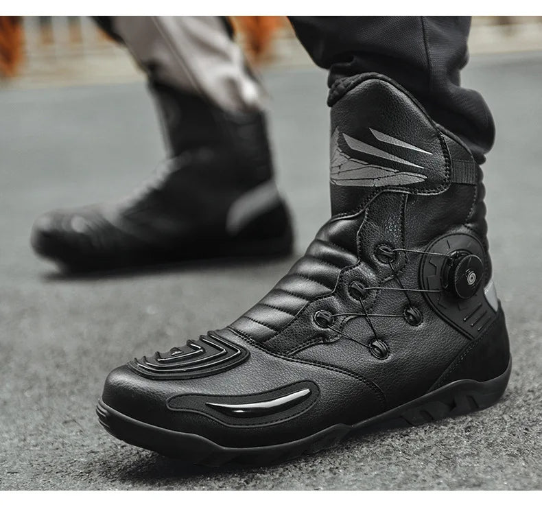 37-48 Motorcycle Boots Non-Slip Studded Boots Leather Enduro Motorcycle Boots Men's Biker Boot Four Seasons Riding Racing Shoes