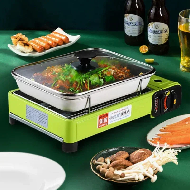 Portable Barbecue Stove, Smokeless Grill, Dual-Purpose Gas Oven for Outdoor Use, Compact Cooking Unit, Korean Style