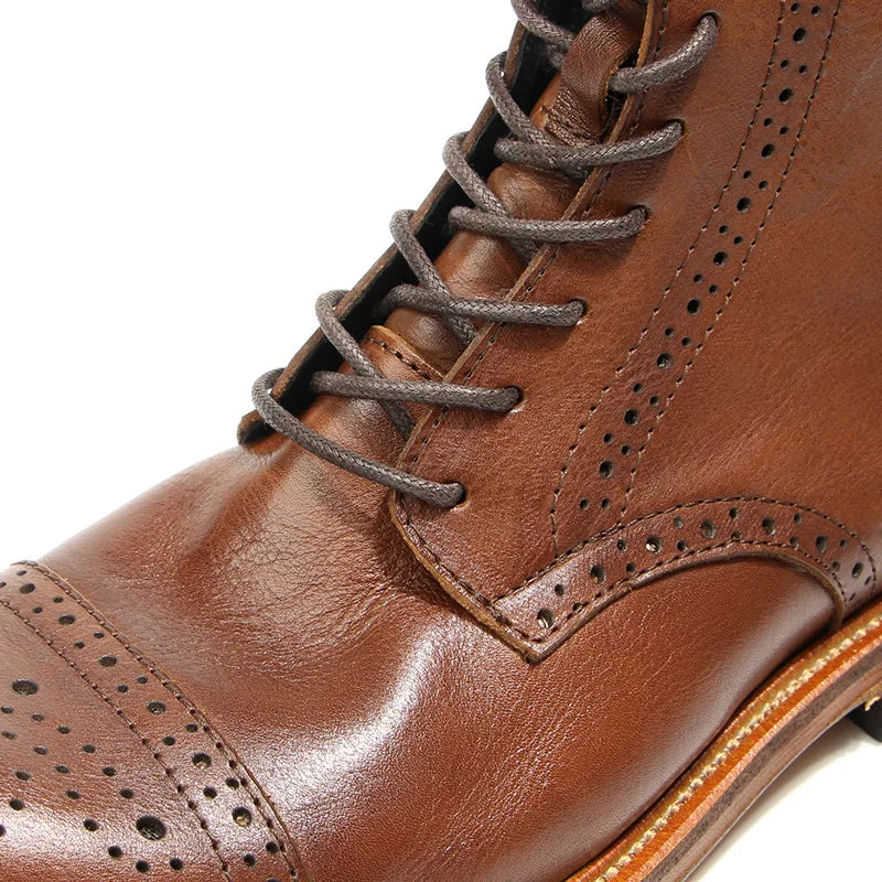 US 6-10 Business Man Mature Office Carving Brogue Shoes Men's Cowhide Top Layer Retro Genuine Leather Suit Boots