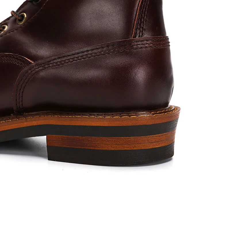 European Short-faced Leather Motorcycle Riding Boots Top Layer Cowhide Men's  Autumn Winter British Trendy Outdoor Shoes Male