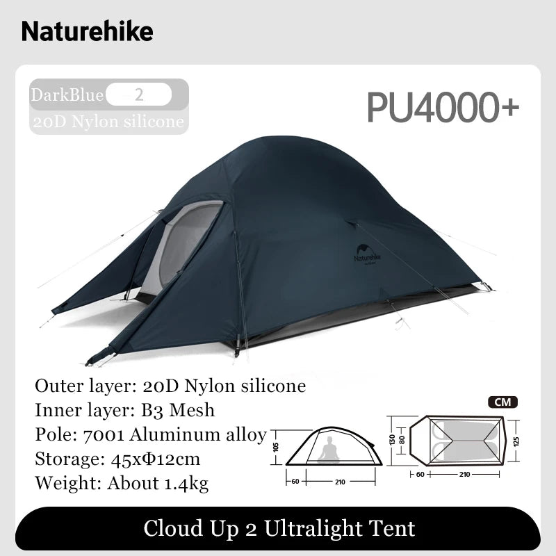 Naturehike Outdoor Upgrade Cloud Up 2 3 Person Tent 20D Nylon Silicone Double Layer Aluminum Pole Ultralight Camping Hiking Tent