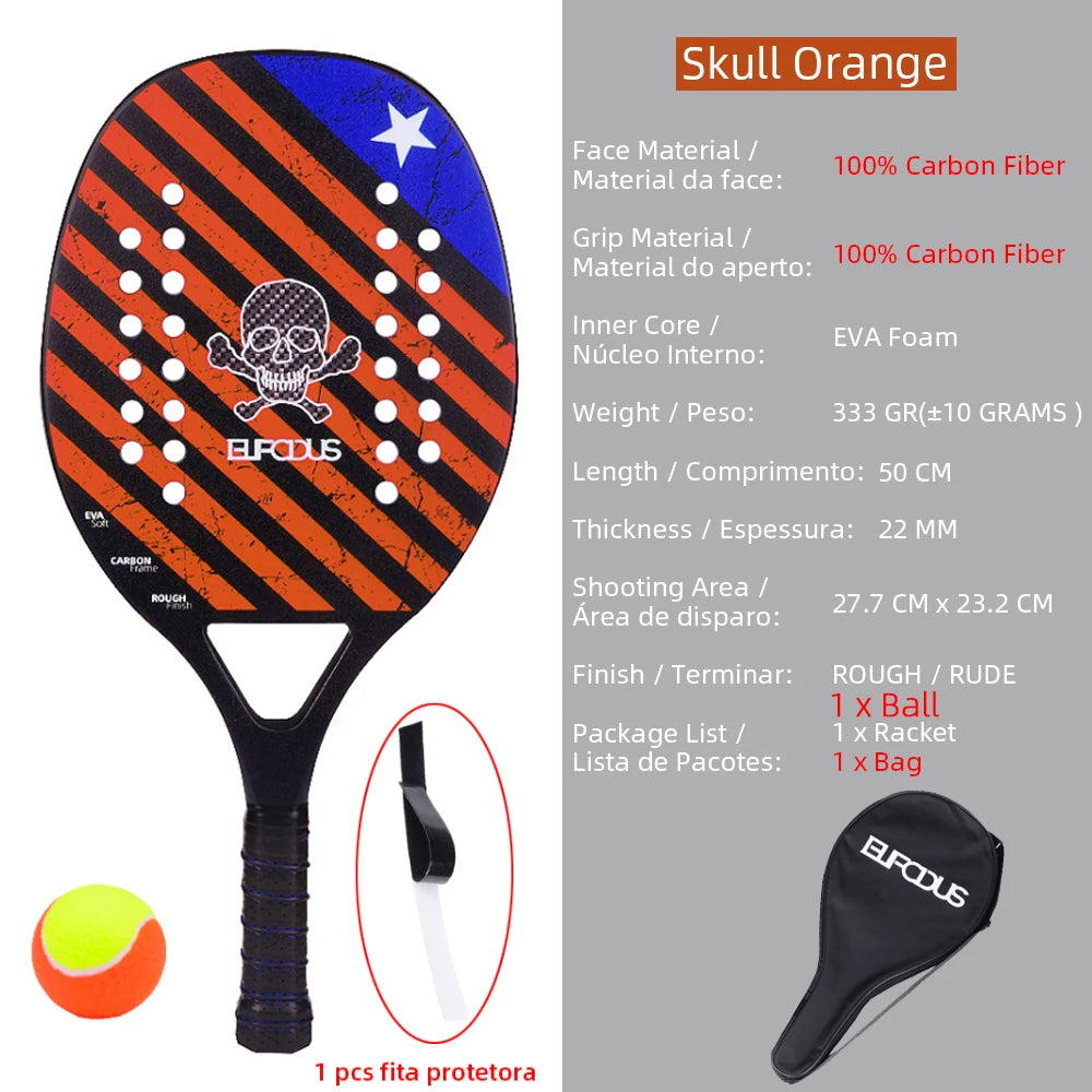 High Quality 3K Carbon and Glass Fiber Beach Tennis Racket Soft Face Tennis Racquet with Protective Cover Ball