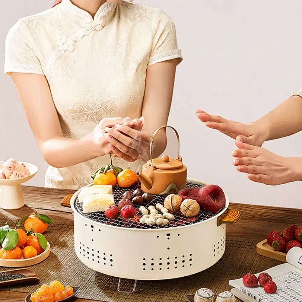 Portable Barbecue Grill Korean Charcoal Stove Stainless Steel Split BBQ Stove Round Non-stick Barbecue Rack for Outdoor Camping